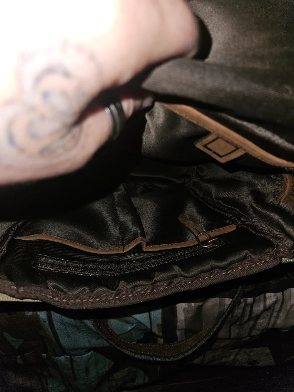 Myra Bag Olive Green Canvas Backpack with Brown Leather Trim